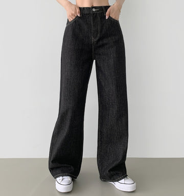 4 Seasons Non-fade Raw Back Banding Wide Fit Denim Pants